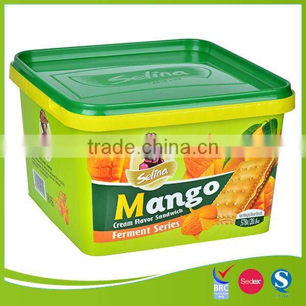 food grade pp plastic cookie container with IML logo design