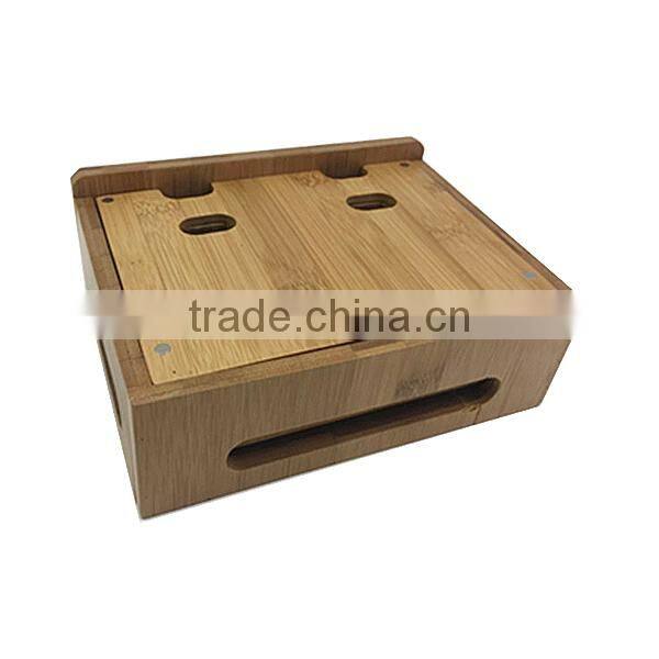 New multi-device bamboo charge station,storage box for mobile phone