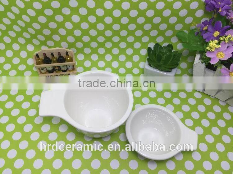Stocked Popular White Ceramic Bowl ceramic dished with single Handles