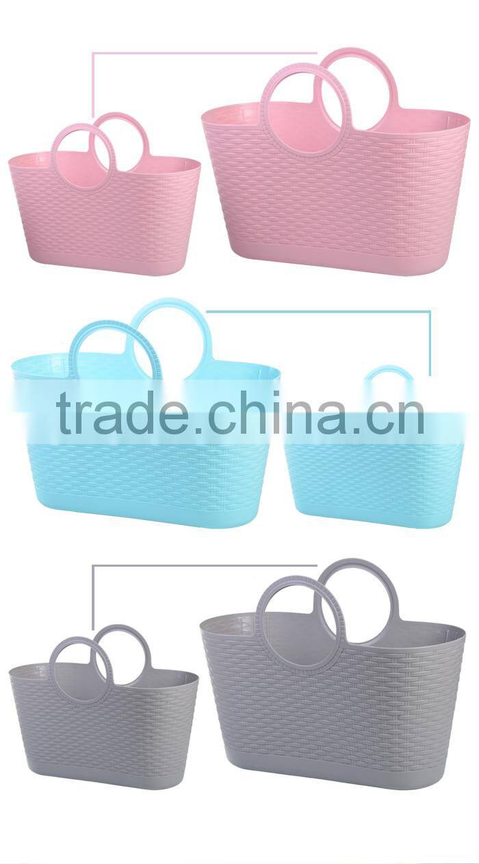 Eco-friendly Soft PE laundry basket handle plastic sundries storage basket