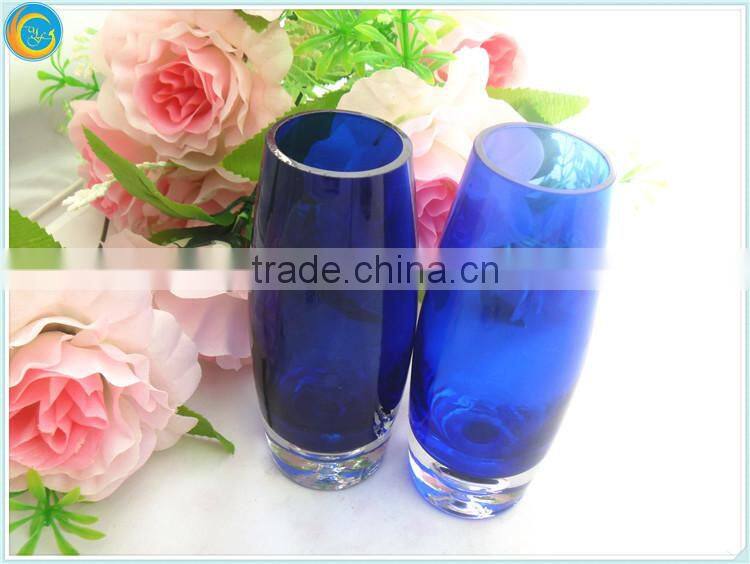 Blue Glass Vase with Bubble Base