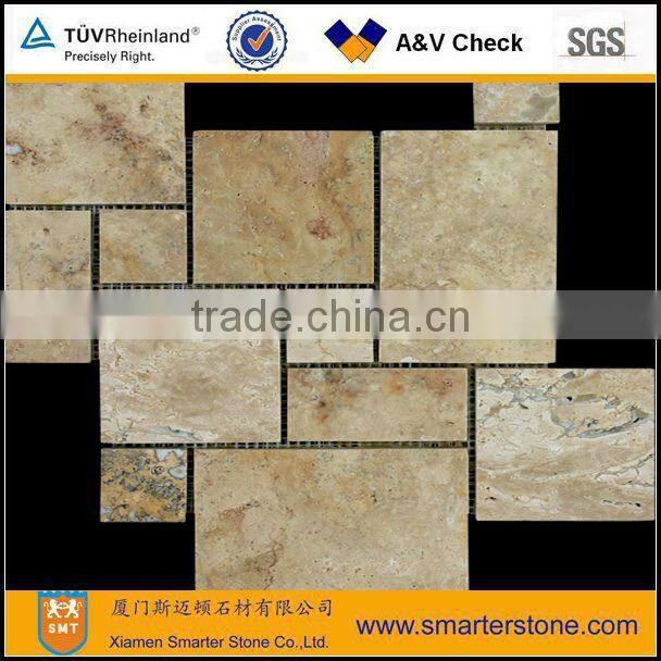 Imported cream travertine slab with filling holes for flooring