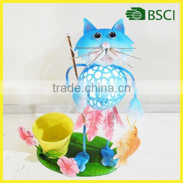 YS14702 Metal cat planter with solar powered decoration garden balls light