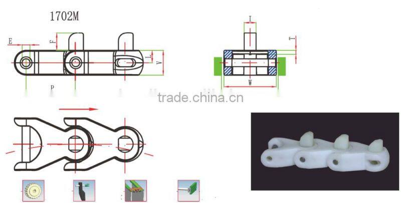 1702 1702M POM plastic crate conveyor chain