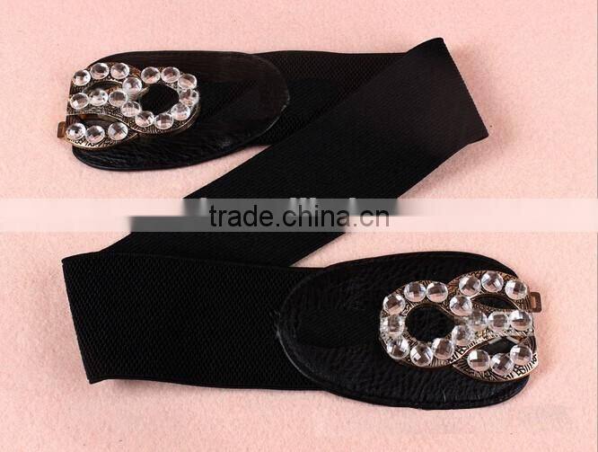 Fashion rhinestone paved S flower pattern alloy buckle elastic sex women lady waist belt