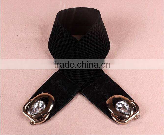 Wholesale teardrop crystal inlaid flower pattern alloy buckle sex women lady wide PU waist belt