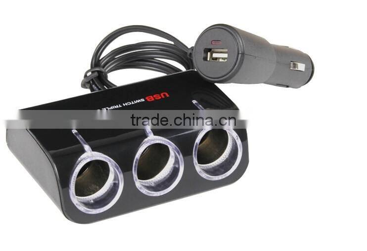 12V/24V car cigarette lighter three socket