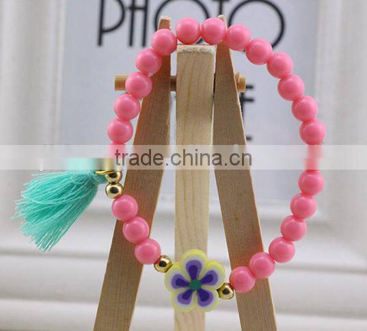 Colorful Bangle Wristband Children Kids Custom Tassel Bead Bracelet