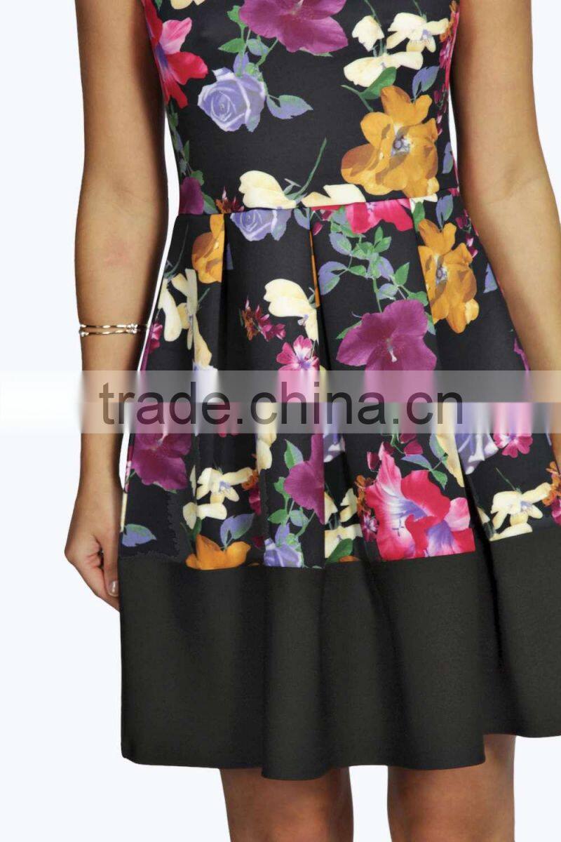2015 Fashion women dress/floral printing dress design/young lady dress