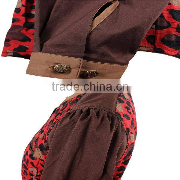 New arrival cotton poplin long sleeve red leopard printed shirts for ladies
