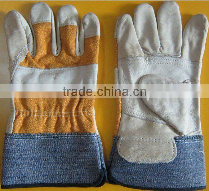 gray cowhide split leather work gloves with cheap price