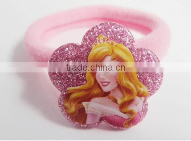 Cartoon princess hairband blue flower charm pony holder promotional items 2016 rubber band
