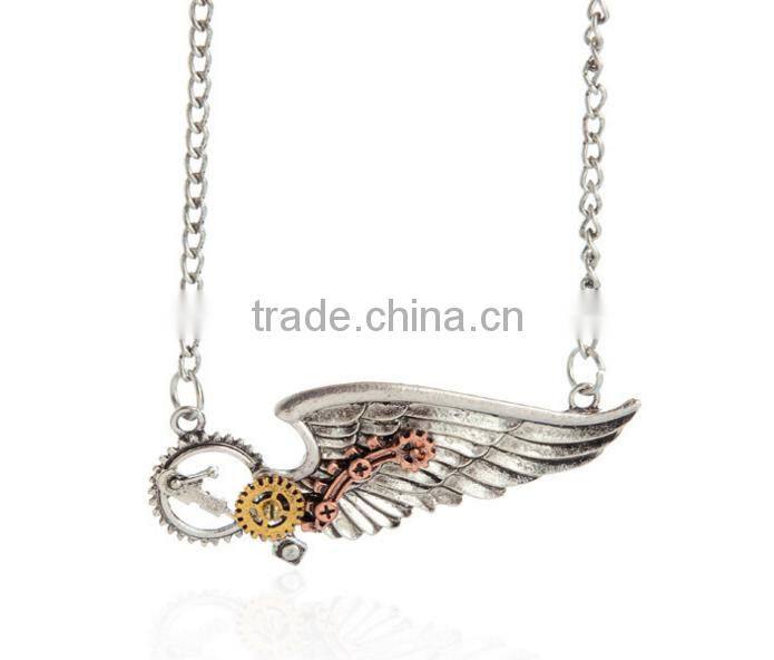 DIY gears wheels pendant vintage gear steampunk necklace jewelry Retro gothic jewelry wings