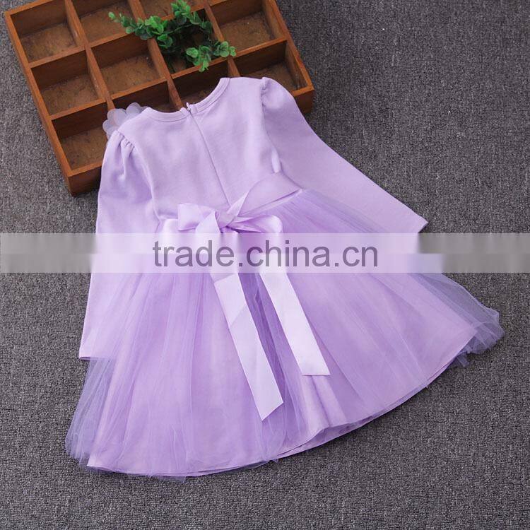 2017 New Style Winter Fall baby girls Pink Princess Flower Party dress baby dresses girls Purple long sleeves designer dresses