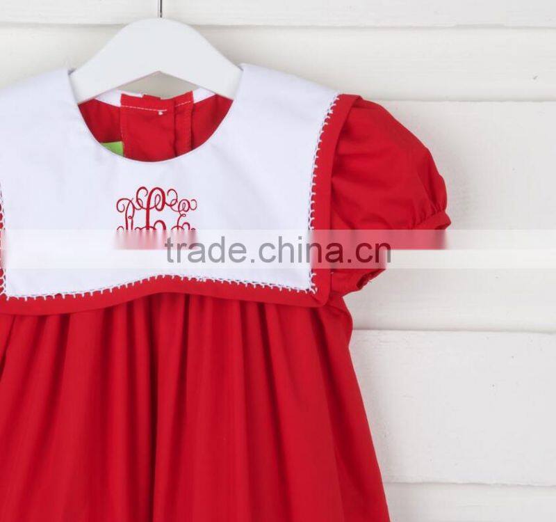 New style smocked O Neck Dress 2017 hot sale casual short sleeve button back baby dress for boutique kids clothing