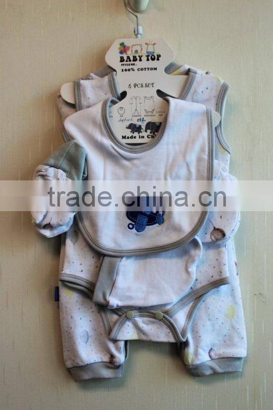 Wholesale Latest Style New Born Baby Clothing Set Winter Long Sleeve Grey 6 Pcs Set With Hanger Package 6TB1-56