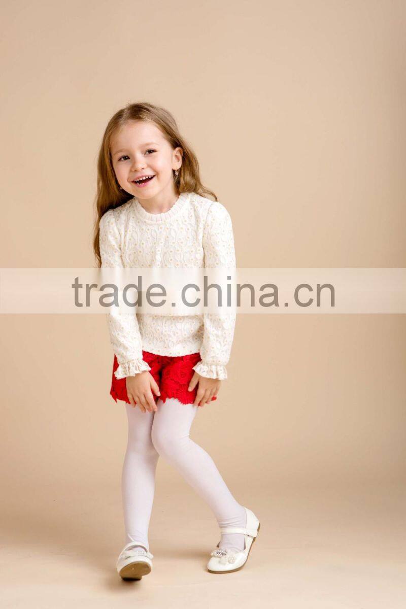Girls fashion new design lace top long sleeve shirt for Autunm kids clothing wholesaler 100% cotton lining