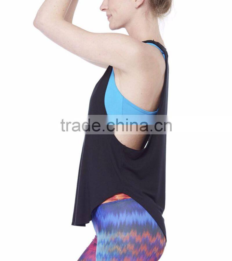 Women black plain racer back gym tank top loose fitting