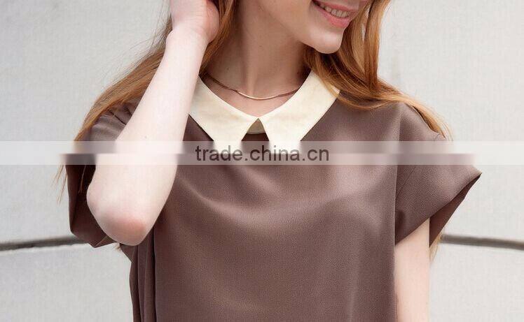 F20039B Short sleeve chiffon shirt lapel design women t shirt