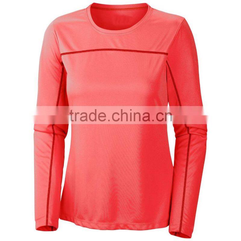 fancy soft design long sleeve woman t-shirt with flatlock