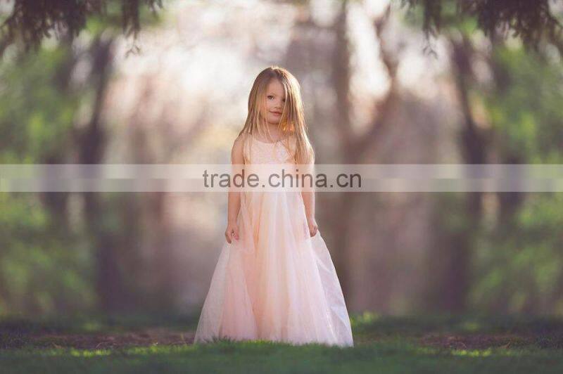 Little Girls Peach Tutu Long Maxi Dress Flower Girls Floor Length Wedding Dress