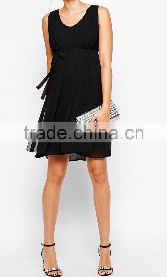 Pregnant women dresses V-Neck Pleated Viscose Lining Dress 2015