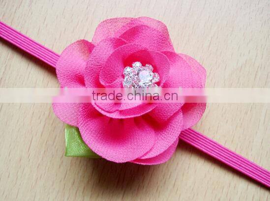 new born baby girl headband, small chiffon flower baby headband