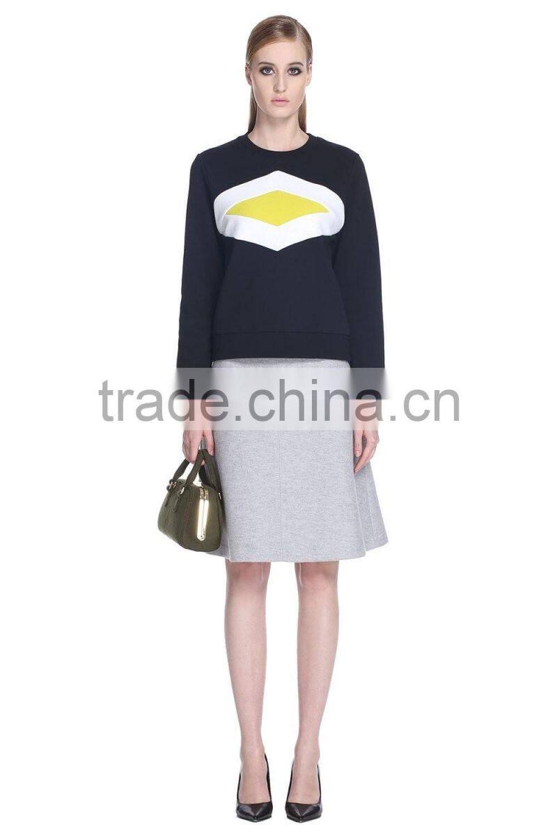 Ladies 100%cotton contrast color pullover Sweatshirt