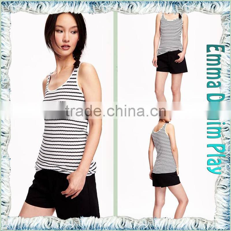 New Fashion Girl's Fitted Black White Striped Cotton Slinglet Tank Tops