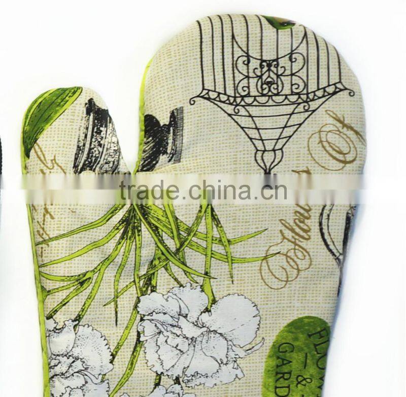 Eco-friendly Garden Style Cotton Twill Neoprene Green Oven Mitt