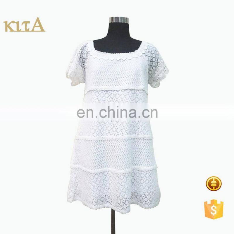 women spring summer women short sleeve slim white lace dress
