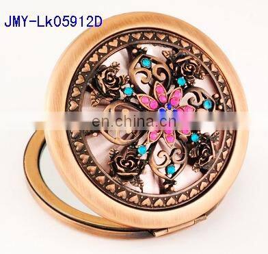 3D hollow decoration antique metal pocket makeup mirror