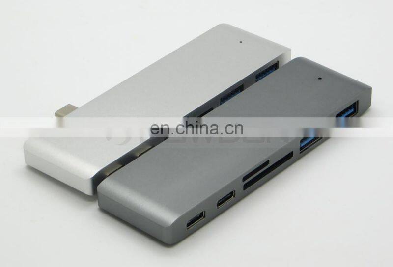 6 in1 Multiport USB Type C Hub with 2 USB 3.0 Port Dual Type-C Charging Port, SD/Micro USB SD Card Reader for Macbook