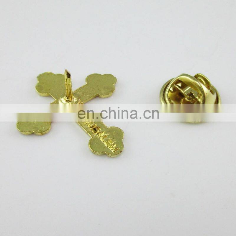 Gold Plated Red Religious Metal Cross Brooches Lapel Pin