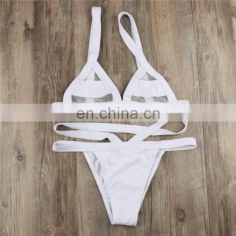 2PCS Sexy Transparent Mesh Stitching Bikinis Set Solid G String Swimsuit High Waist Women Micro Swimsuit Beach Mermaid