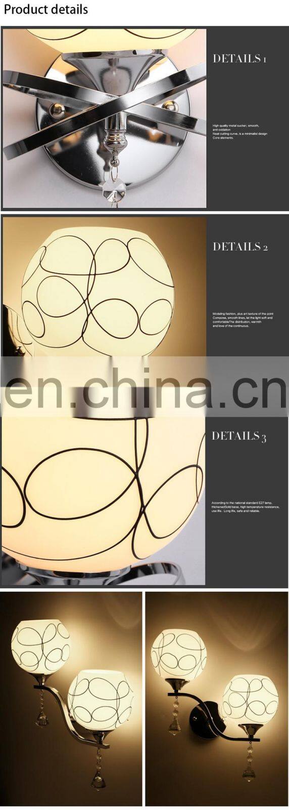 aisle hotel bedside reading lamps glass LED indoor wall lamp with crystal pendant