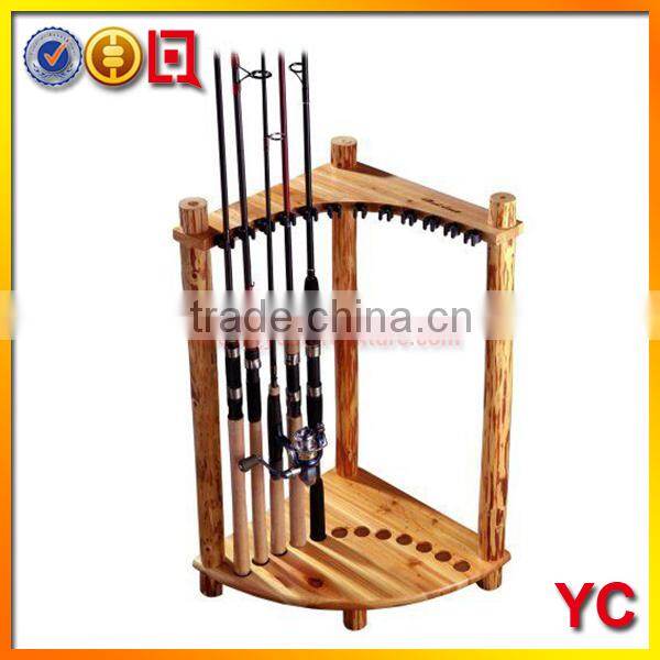 NEW Corner Stand 12 Pole Wood Space Saver Fishing Rod Storage Organizer Rack