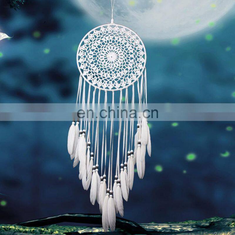 White Lace Flower Dream catcher Wind Chimes Indian Style Feather Pendant Dream Catcher Creative Car Hanging Decoration