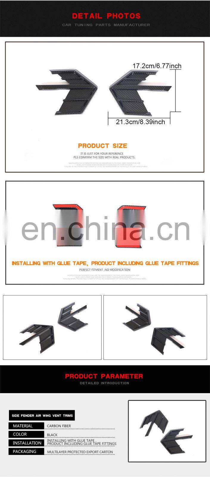 Dry Carbon Fiber S7 Front Fender Vents for Audi A7 SLINE S7 Sportback 4-Door 2019- 2021