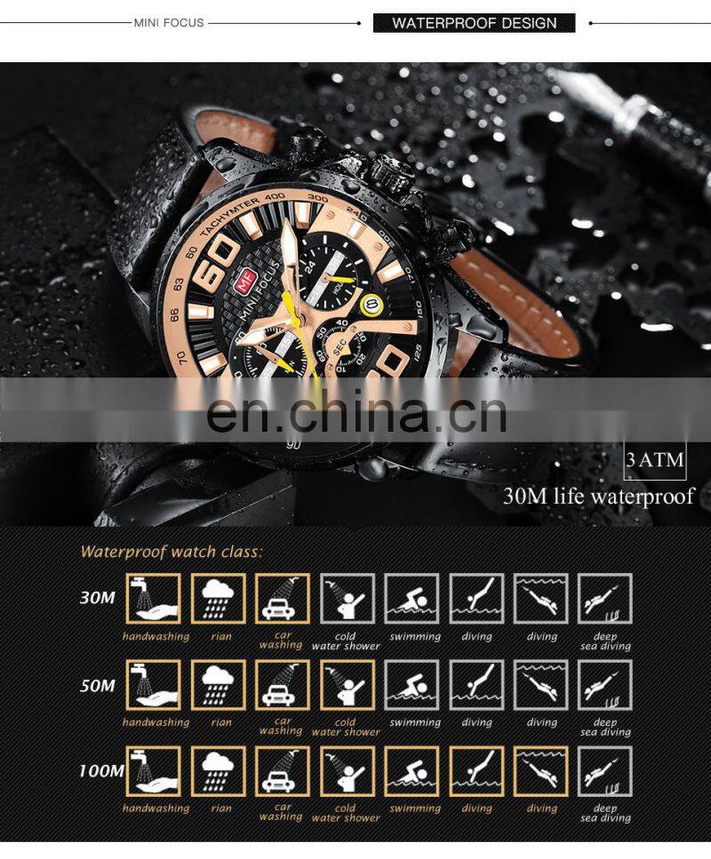 MINI FOCUS MF0336G Fashion Quartz Wristwatches Brand Luxury Men Watches Stainless Steel Leather Strap Sport Watches