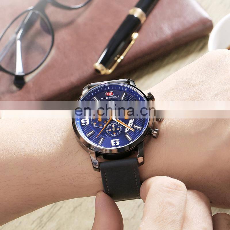 MINI FOCUS MF0025G New Fashion Chronograph Luxury Brand Army Military Sports Male Analog Watches Quartz Men Casual Leather Band