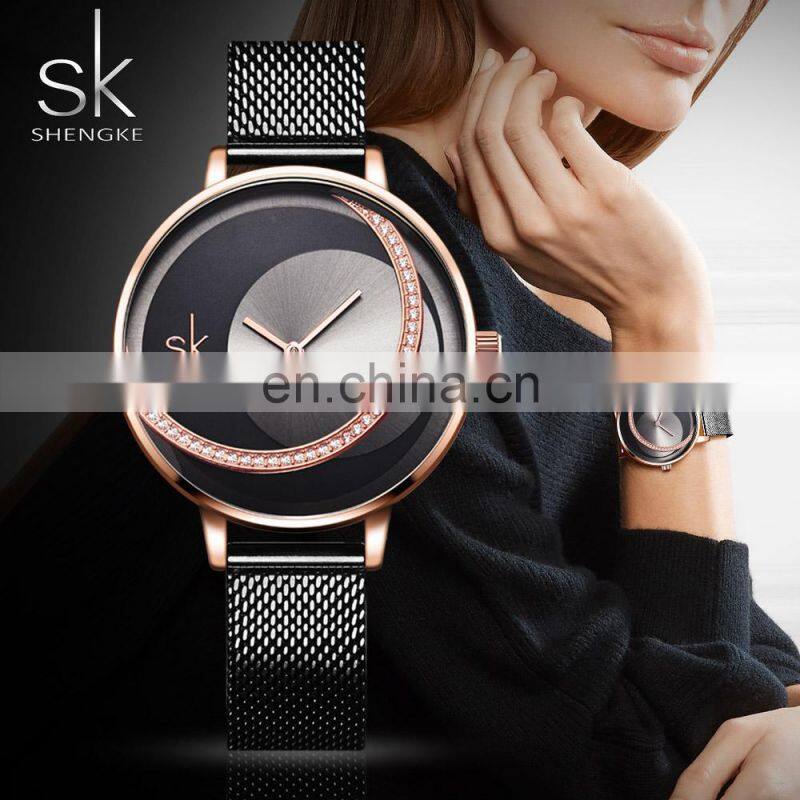 SHENGKE Black Plated Jewelry Watch Sets Dazzling Diamond Earing Necklace Accessories Gift Watches Sets Ladies Watch Luxury