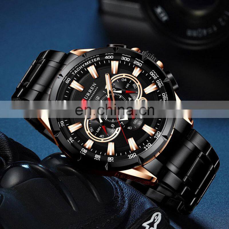 CURREN Sport Watches Mens Luxury Brand Quartz Clock Stainless Steel Chronograph Big Dial Wristwatch with Date Relogio Masculin