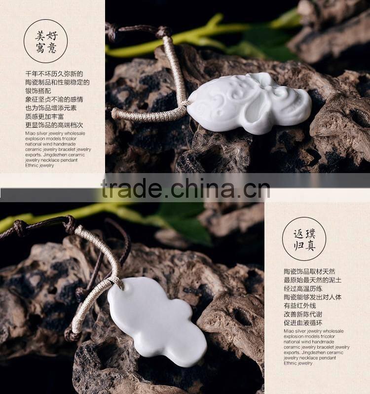 men's skull head porcelain glazed pendant necklace