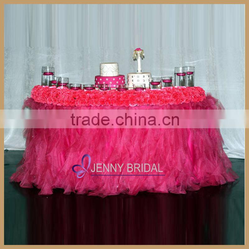 TC012G custom well-made ivory white curly willow table skirt,skirt for round table