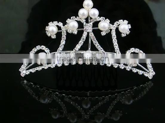 crystal bridal wedding crown with pearl hair comb tiaras, fashion wedding crown