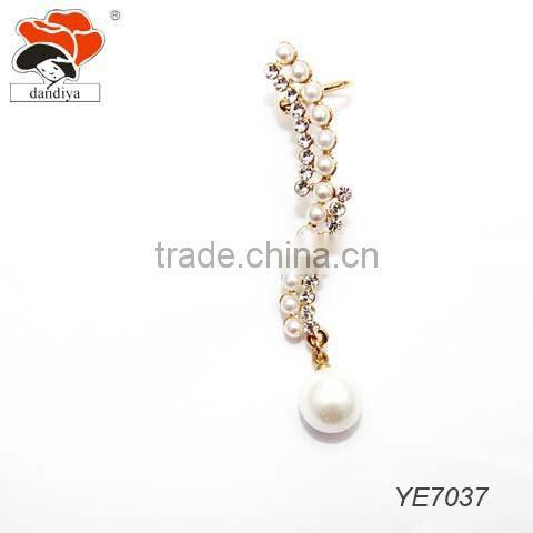 2015 fashion crystal pearl flower ear clip earrings fahion drop ear cuff earrings