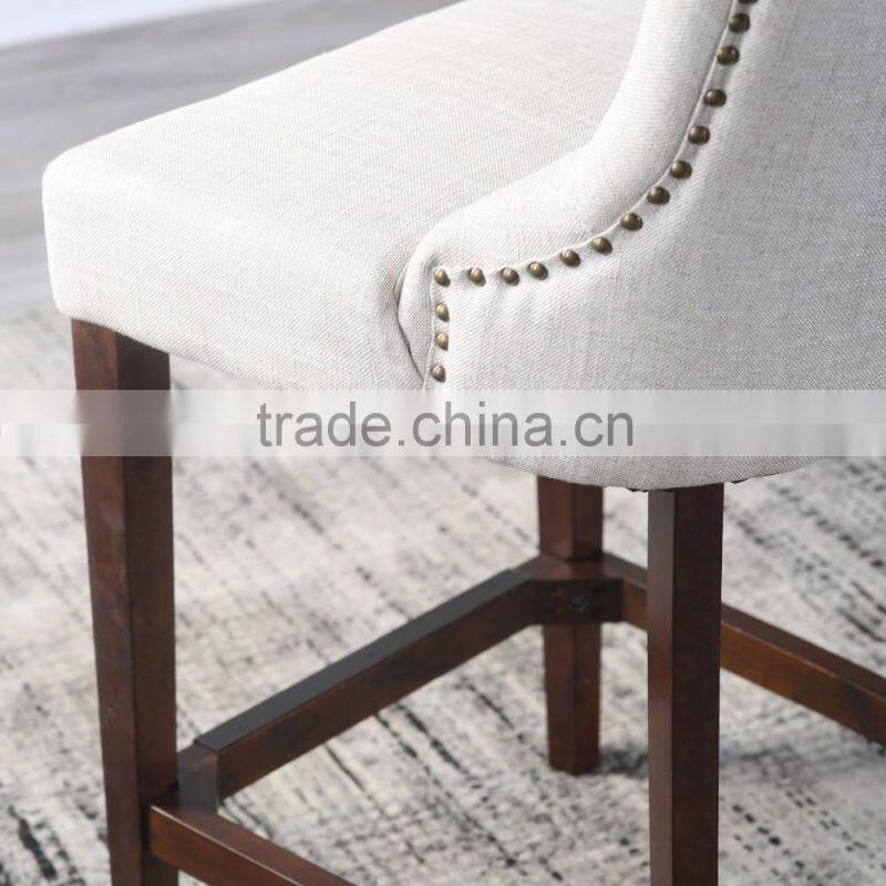 Raymer furniture Living beige linen Tufted high bar Stool