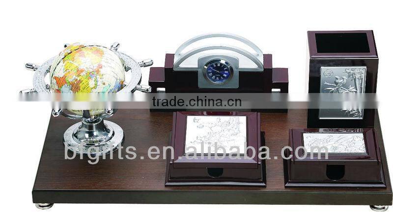Wood Globe & Name card & Pen Holder Office Stationary Desktop Set Gift-38