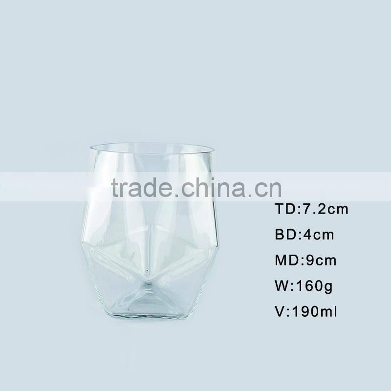 Special unique customized size clear tranparent popular model leadfree diamond shaped shot whisky glass
